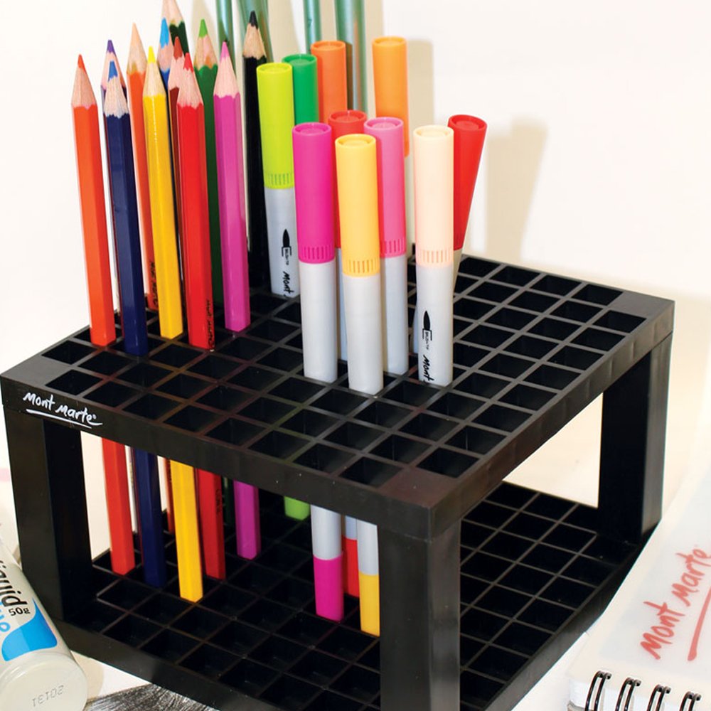 Mont Marte Studio Tidy 2 Pack. 96 Hole Plastic Pencil & Brush Holder for Paint Brushes, Pencils, Markers, Pens and Modeling Tools. Provides Excellent Art Studio Organization. - Image 3