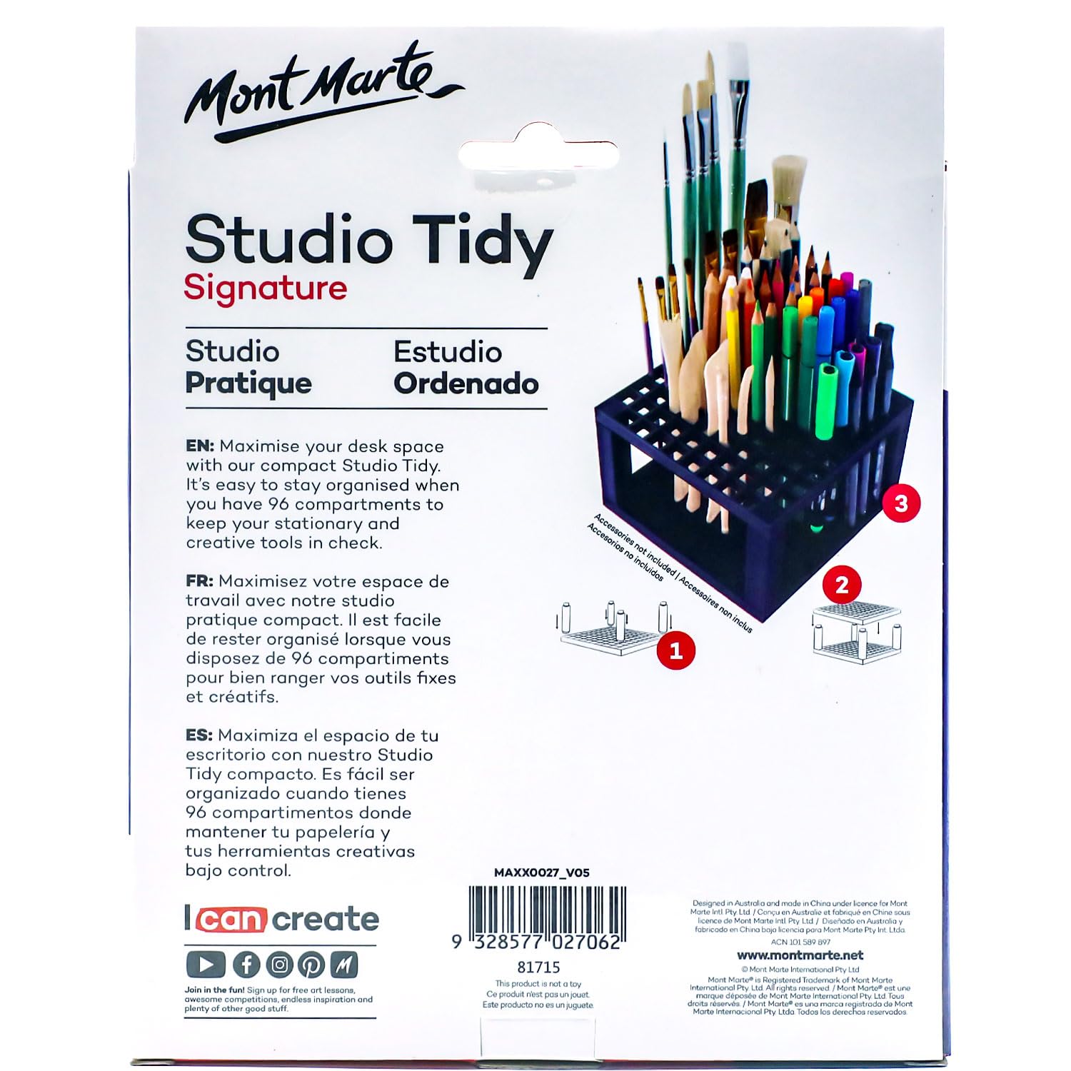 Mont Marte Studio Tidy 2 Pack. 96 Hole Plastic Pencil & Brush Holder for Paint Brushes, Pencils, Markers, Pens and Modeling Tools. Provides Excellent Art Studio Organization. - Image 5