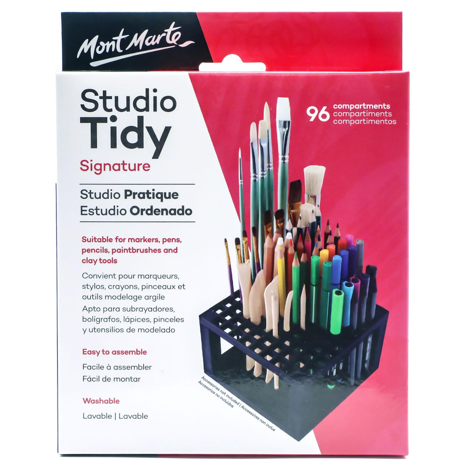 Mont Marte Studio Tidy 2 Pack. 96 Hole Plastic Pencil & Brush Holder for Paint Brushes, Pencils, Markers, Pens and Modeling Tools. Provides Excellent Art Studio Organization. - Image 6