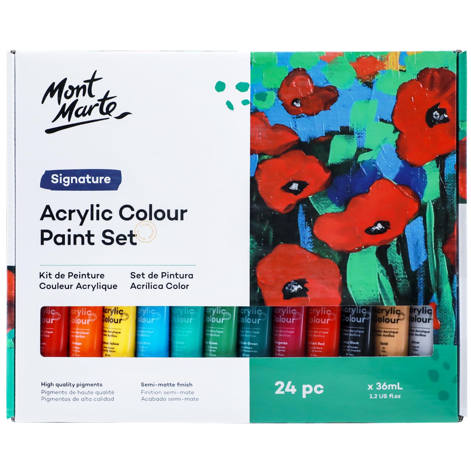 Mont Marte Acrylic Colour Paint Set Signature 24pc x 1.21 US fl.oz (36ml), Acrylic Paint Kit Ideal for Canvas, Wood, Air Dried Clay, Cardboard and More, Great Beginner Acrylic Paint Set, Includes 24 Colors - Image 8