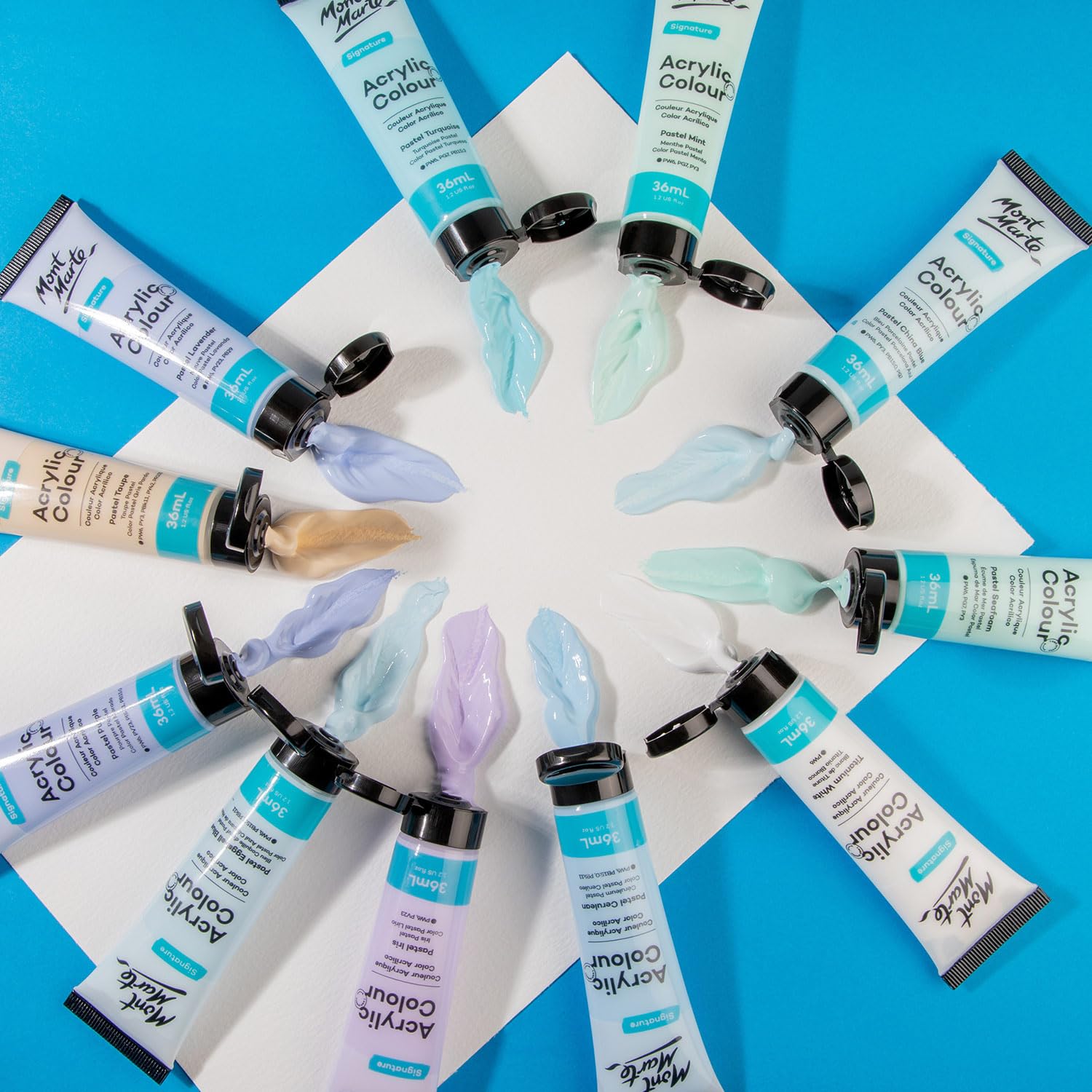 Mont Marte Acrylic Colour Pastel Paint Set Signature 12pc x 36ml (1.2 US fl.oz), Creamy Pastel Acrylic Paint Set, Good Coverage, Semi-Matte Finish, Ideal For Most Art and Craft Surfaces. - Image 5