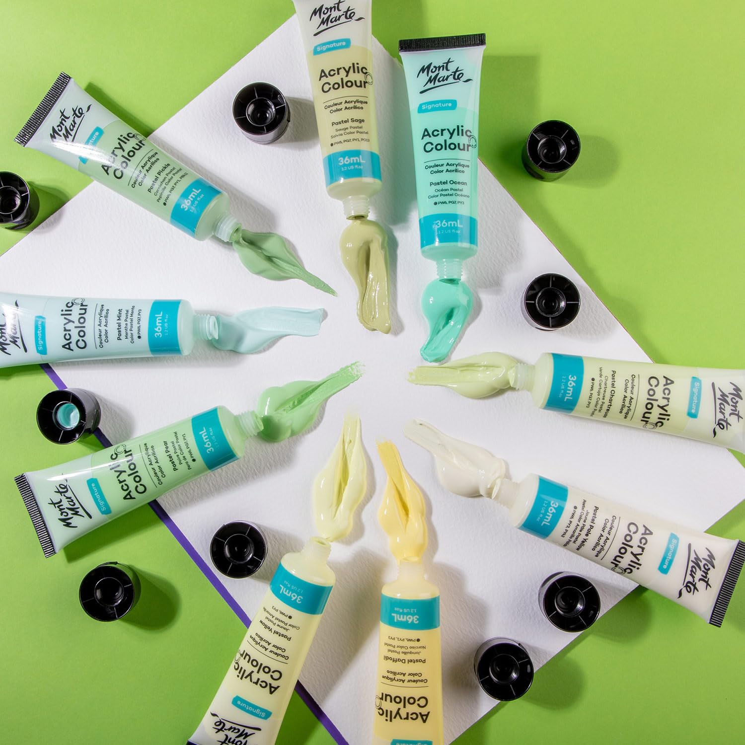 Mont Marte Acrylic Colour Pastel Paint Set Signature 12pc x 36ml (1.2 US fl.oz), Creamy Pastel Acrylic Paint Set, Good Coverage, Semi-Matte Finish, Ideal For Most Art and Craft Surfaces. - Image 6