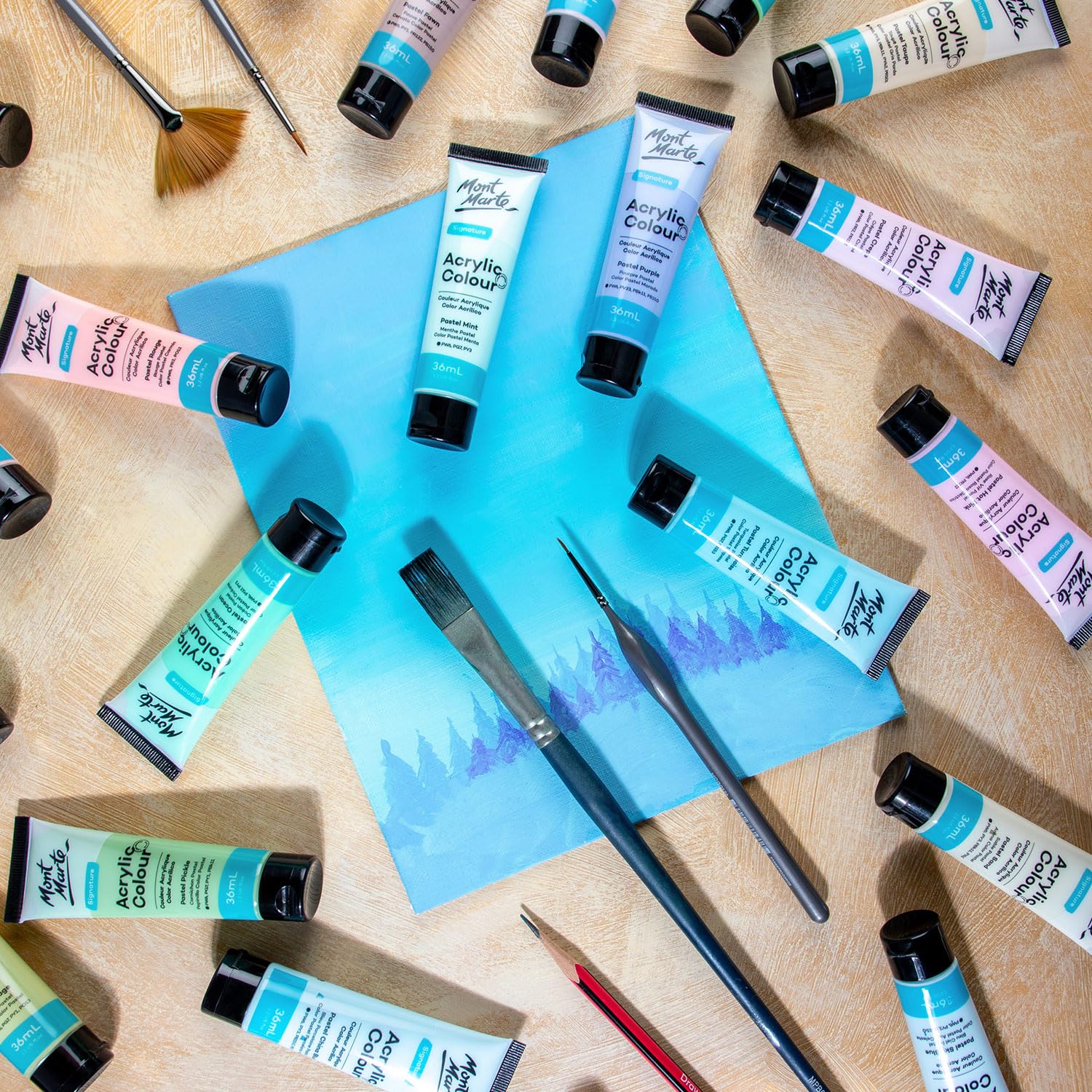 Mont Marte Acrylic Colour Pastel Paint Set Signature 12pc x 36ml (1.2 US fl.oz), Creamy Pastel Acrylic Paint Set, Good Coverage, Semi-Matte Finish, Ideal For Most Art and Craft Surfaces. - Image 7