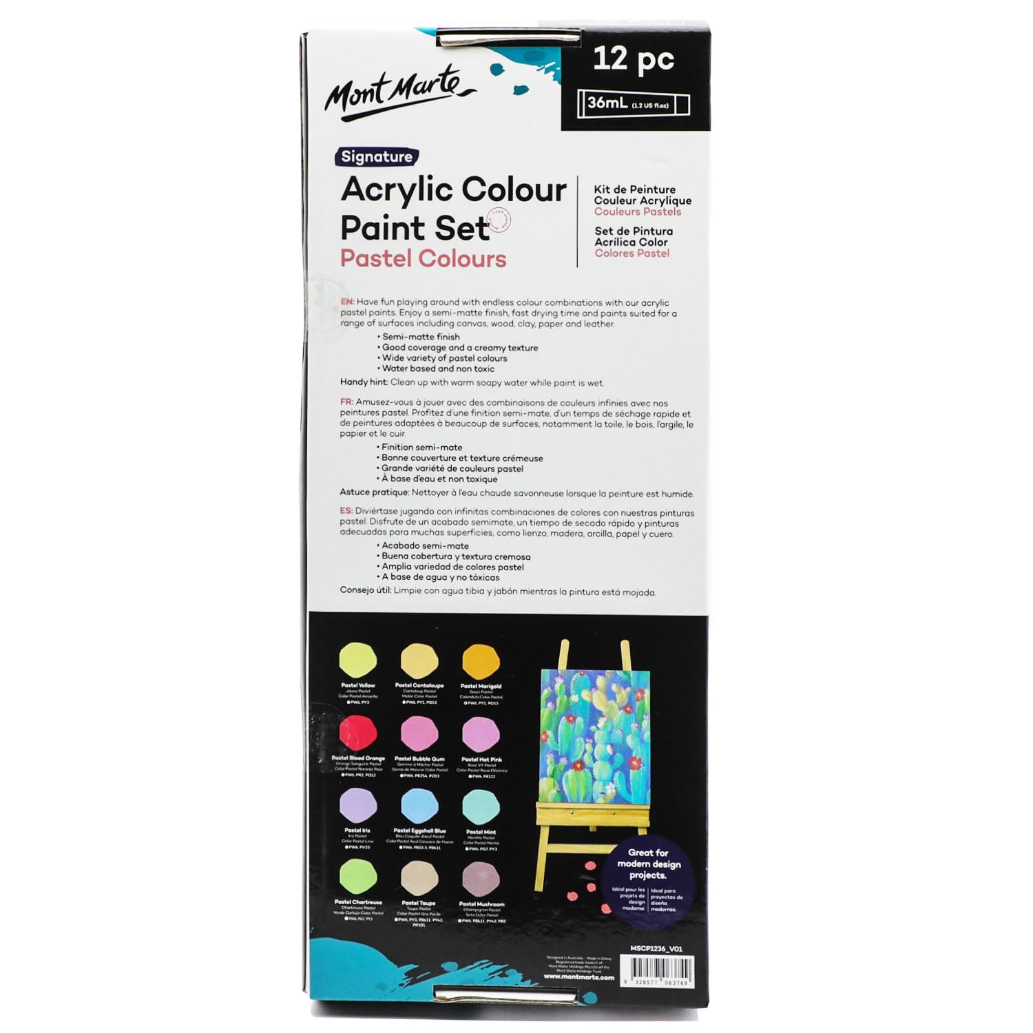 Mont Marte Acrylic Colour Pastel Paint Set Signature 12pc x 36ml (1.2 US fl.oz), Creamy Pastel Acrylic Paint Set, Good Coverage, Semi-Matte Finish, Ideal For Most Art and Craft Surfaces. - Image 9
