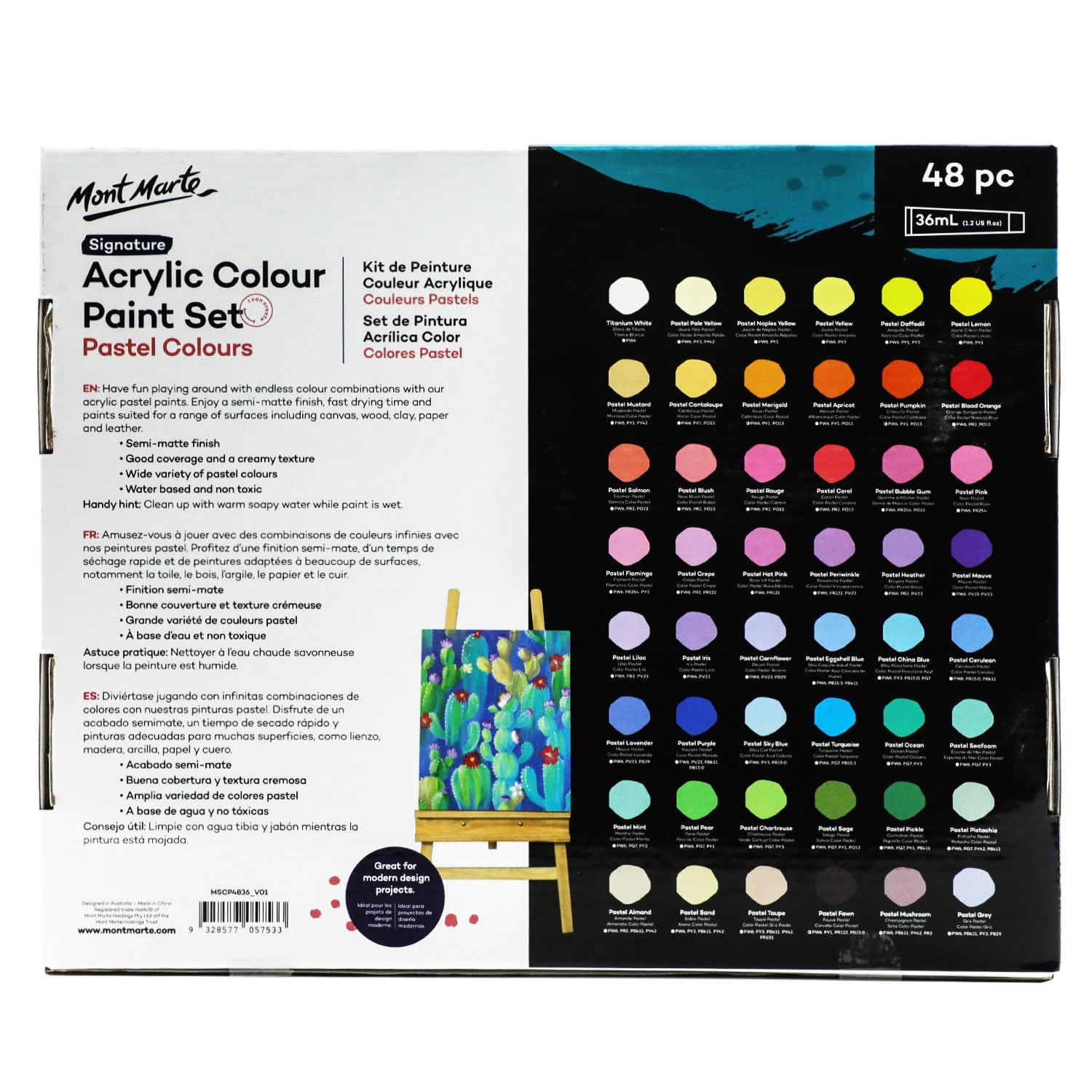 Mont Marte Acrylic Colour Pastel Paint Set Signature 48pc x 36ml (1.2 US fl.oz), Creamy Pastel Acrylic Paint Set, Good Coverage, Semi-Matte Finish, Ideal For Most Art and Craft Surfaces. - Image 10