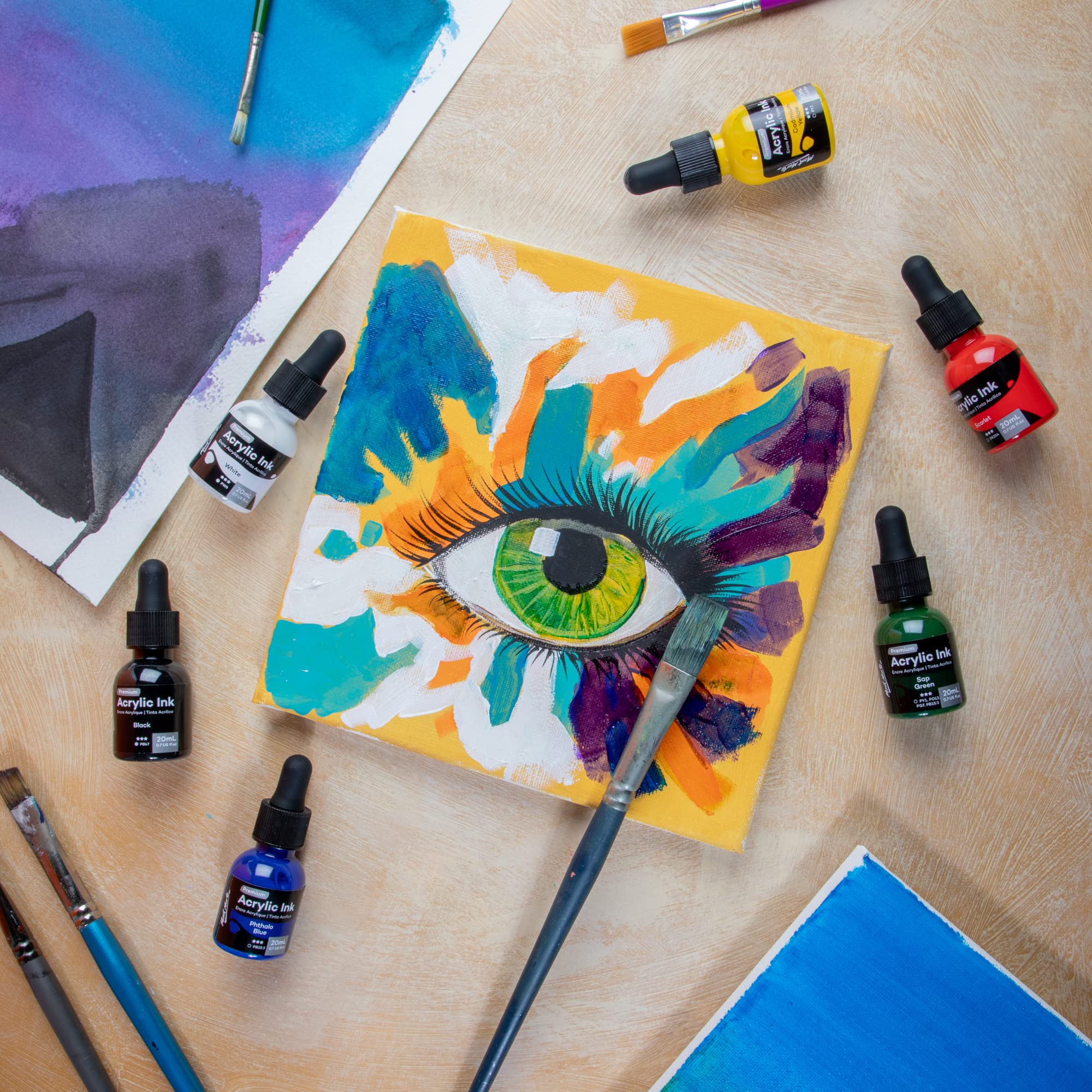 Mont Marte Acrylic Ink Premium 12pc x 20ml (0.7 US fl.oz), Acrylic Inks for Artists, Essential Colors, Ideal for Air Brush, Pouring Art, Scrapbooking, Ink Drawing, Mixed Media - Image 4