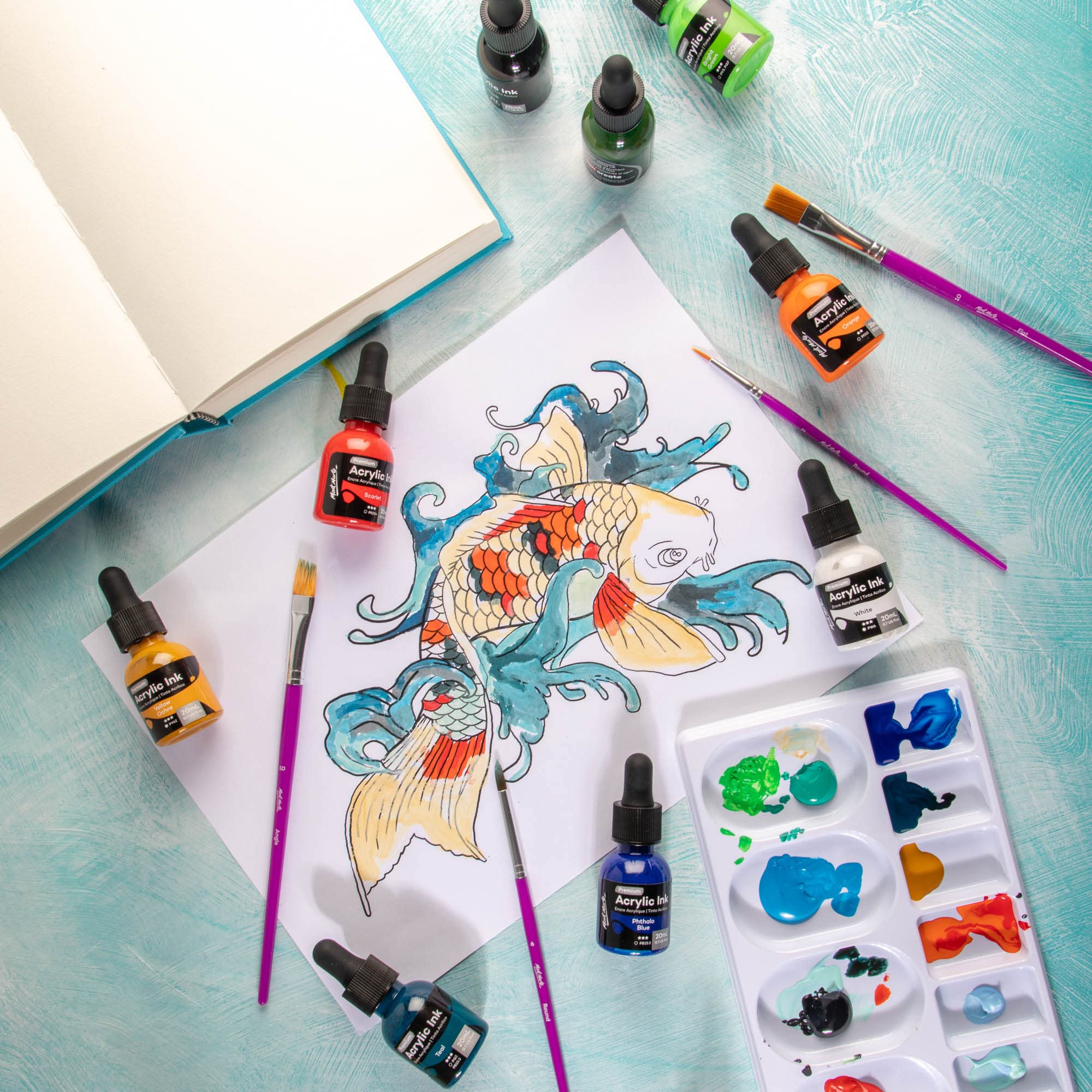 Mont Marte Acrylic Ink Premium 12pc x 20ml (0.7 US fl.oz), Acrylic Inks for Artists, Essential Colors, Ideal for Air Brush, Pouring Art, Scrapbooking, Ink Drawing, Mixed Media - Image 5