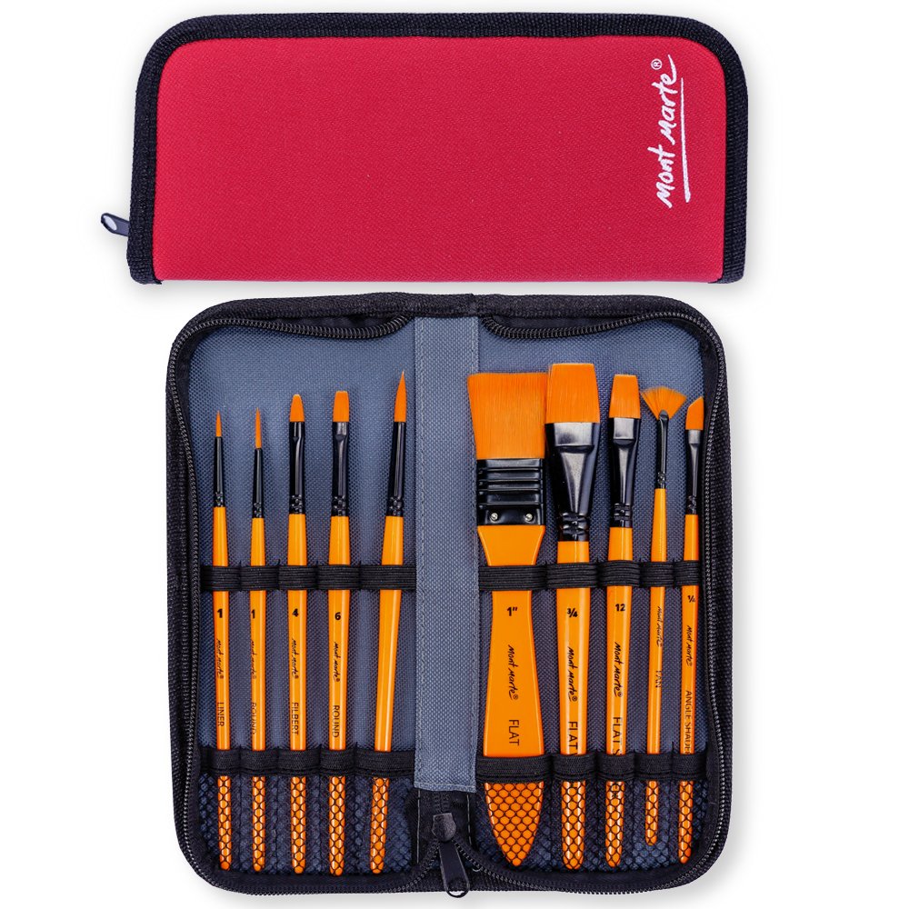 Mont Marte Art Paint Brushes Set for Painting, 10 Variety of Brushes Types for Class, Kids, Artists- Nice Art Brushes for Acrylic Painting - Image 3