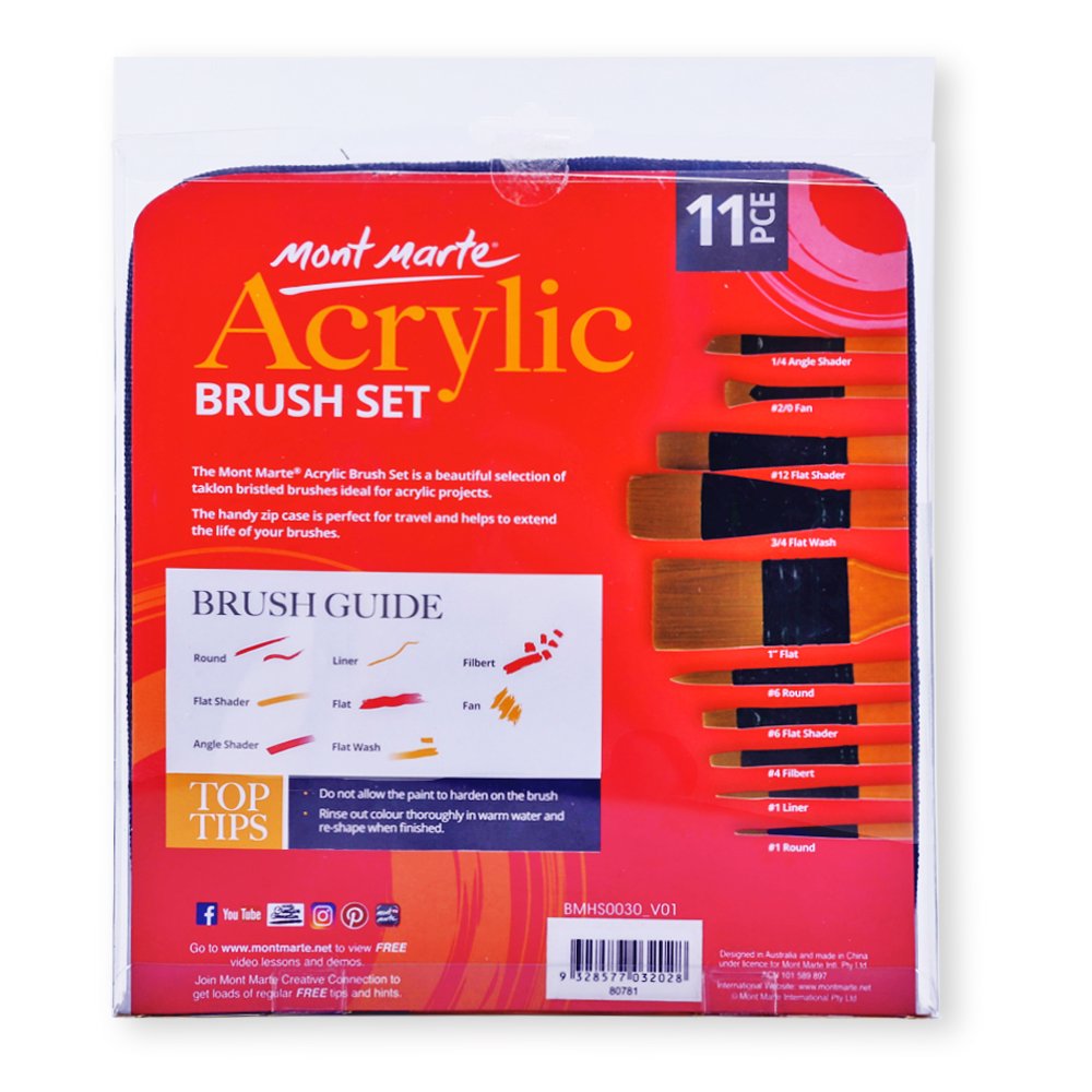 Mont Marte Art Paint Brushes Set for Painting, 10 Variety of Brushes Types for Class, Kids, Artists- Nice Art Brushes for Acrylic Painting - Image 7