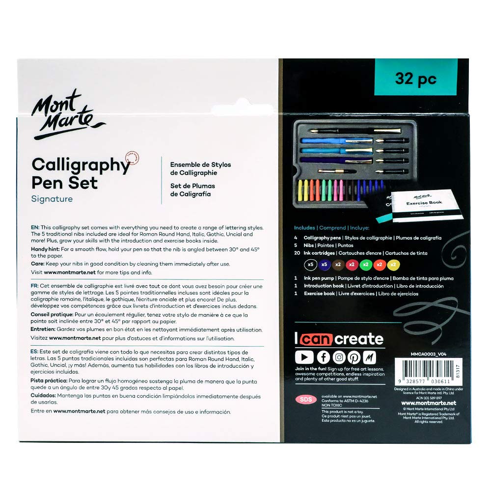 Mont Marte Calligraphy Set, 32 Piece. Includes Calligraphy Pens, Calligraphy Nibs, Ink Cartridges, Introduction Booklet and Exercise Booklet, Packaging May Vary - Image 6