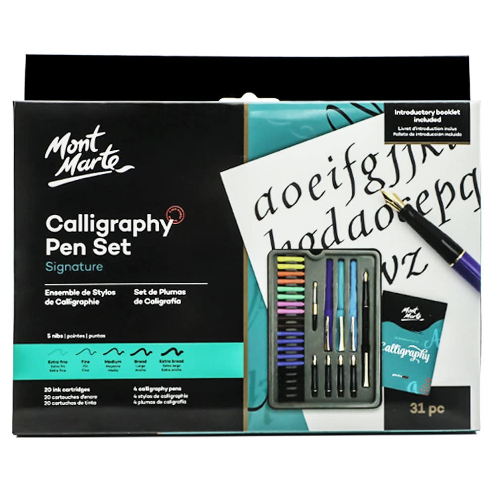 Mont Marte Calligraphy Set, 32 Piece. Includes Calligraphy Pens, Calligraphy Nibs, Ink Cartridges, Introduction Booklet and Exercise Booklet, Packaging May Vary - Image 7