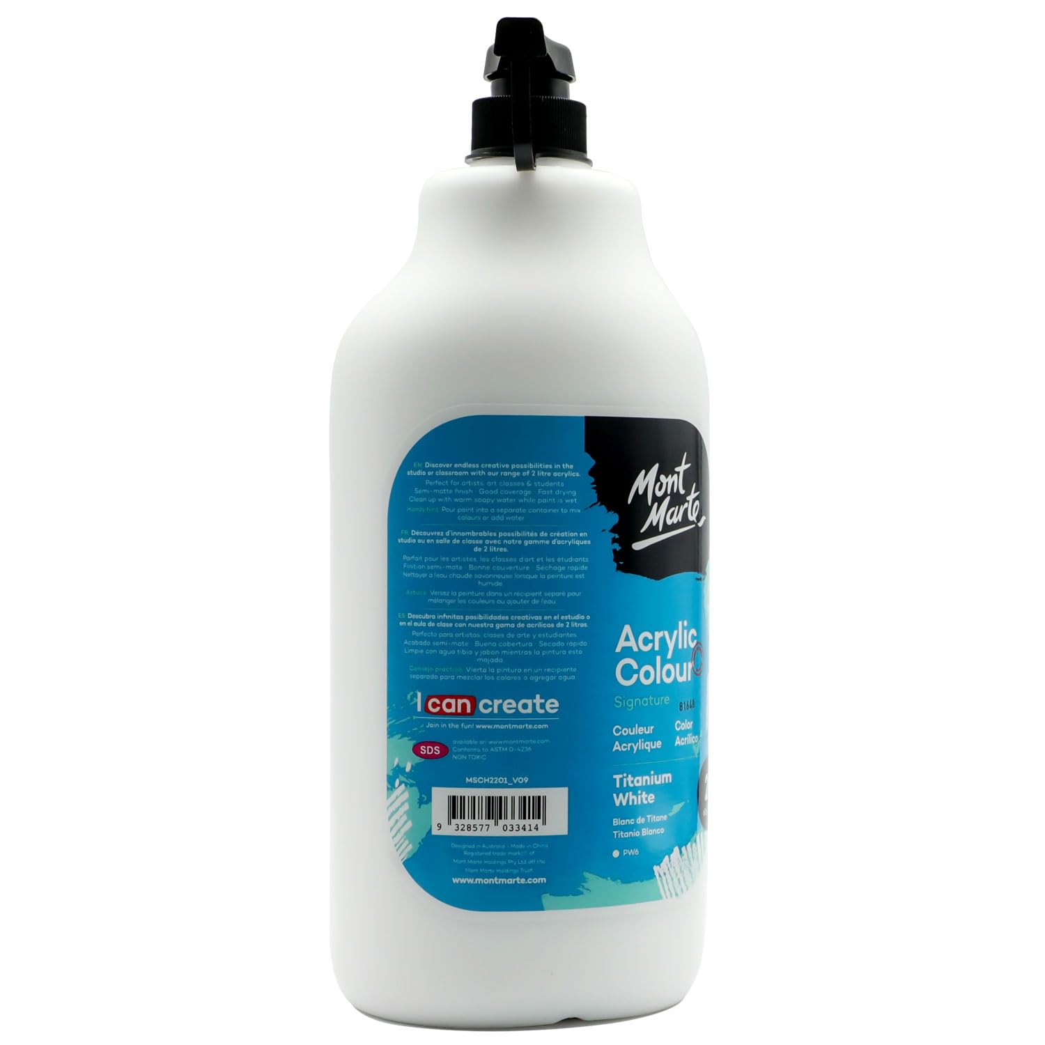Mont Marte Discovery School Acrylic, Titanium White, 1/2 Gallon (2 Liter). Ideal for Students and Artists. Excellent Coverage and Fast Drying. Pump Lid Included. - Image 6