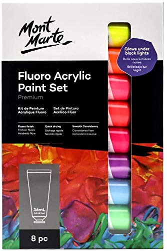 Mont Marte Fluoro Acrylic Paint Set, 8 x 1.02oz (36ml) Tubes, 8 Colors, Suitable for Most Surfaces Including Canvas, Card, Paper and Wood - Image 8