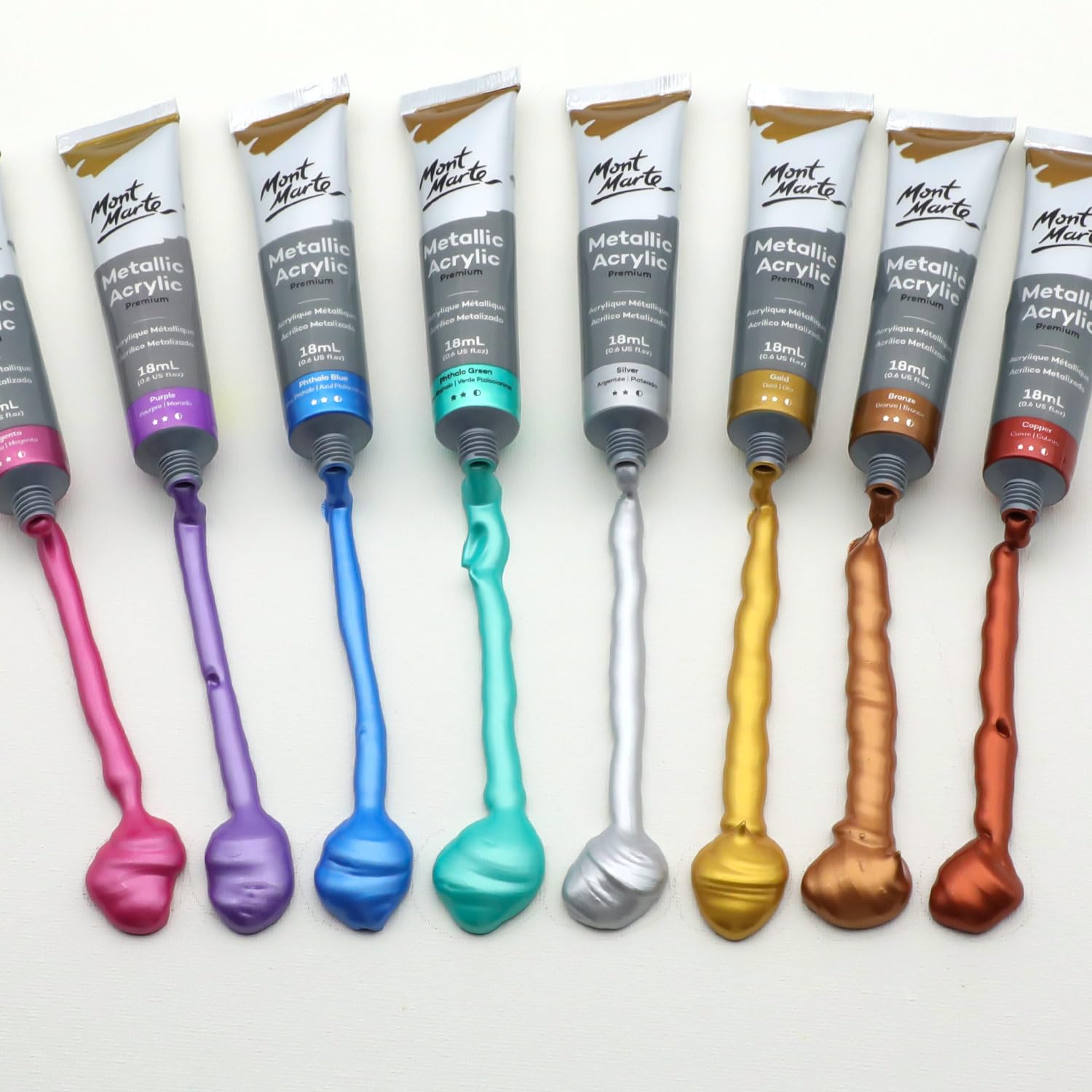Mont Marte Metallic Acrylic Paint Set 8 Piece x 18 ml Tubes, Lightfast Colors with Smooth Consistency and Opaque Metallic Finish. - Image 3