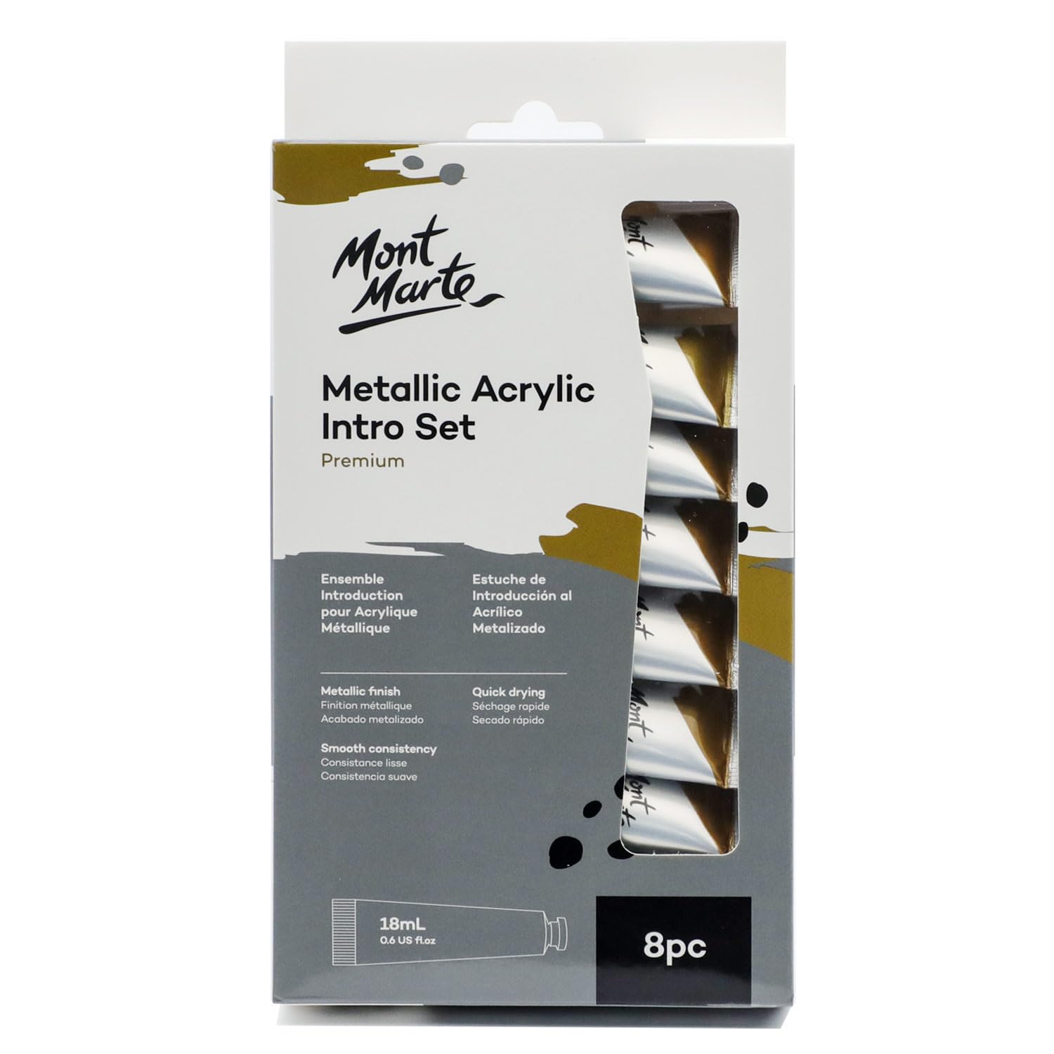 Mont Marte Metallic Acrylic Paint Set 8 Piece x 18 ml Tubes, Lightfast Colors with Smooth Consistency and Opaque Metallic Finish. - Image 7