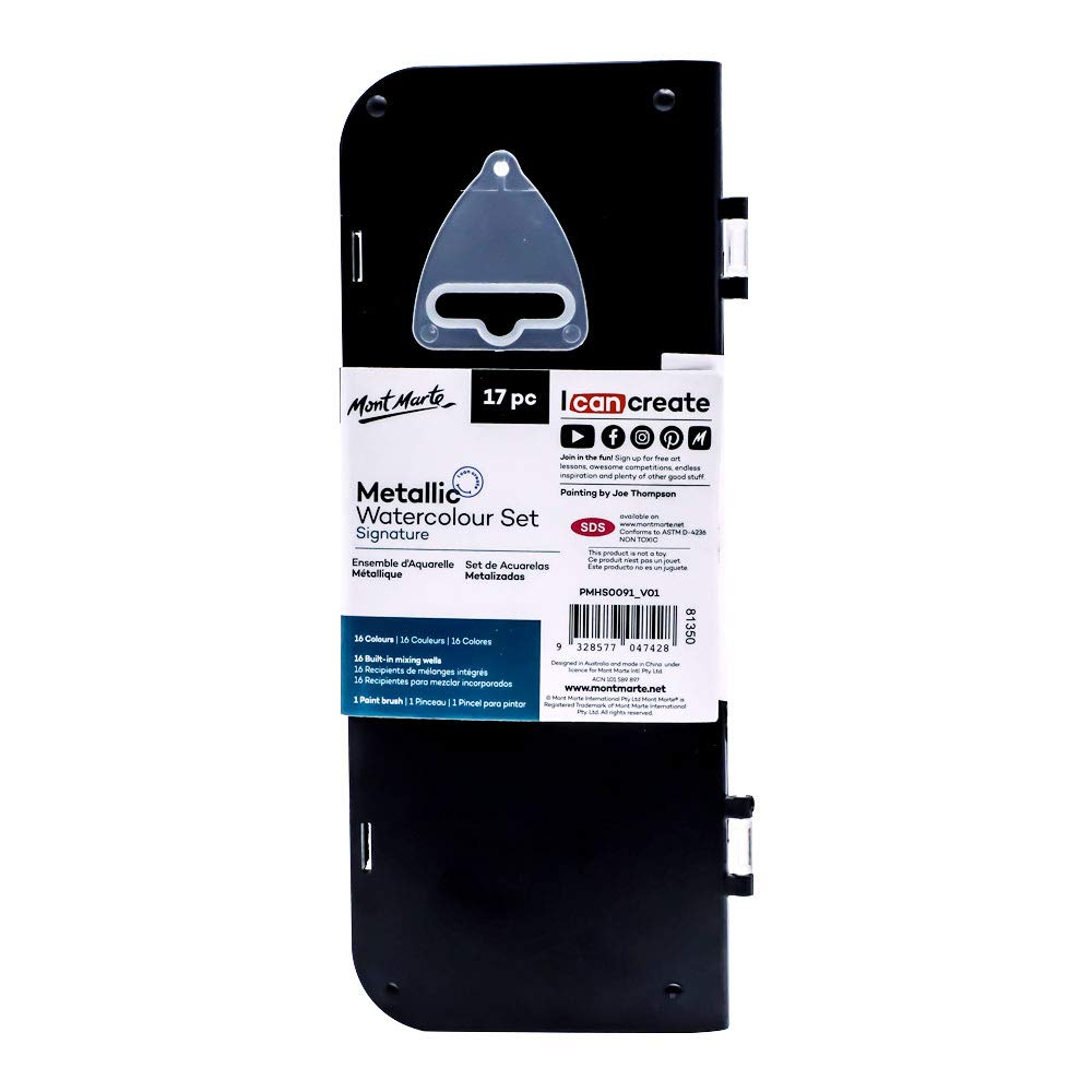 Mont Marte Metallic Watercolor Set, Pearl Paint, 17 Piece, 16 Vibrant Colors, 1 Paint Brush - Image 5