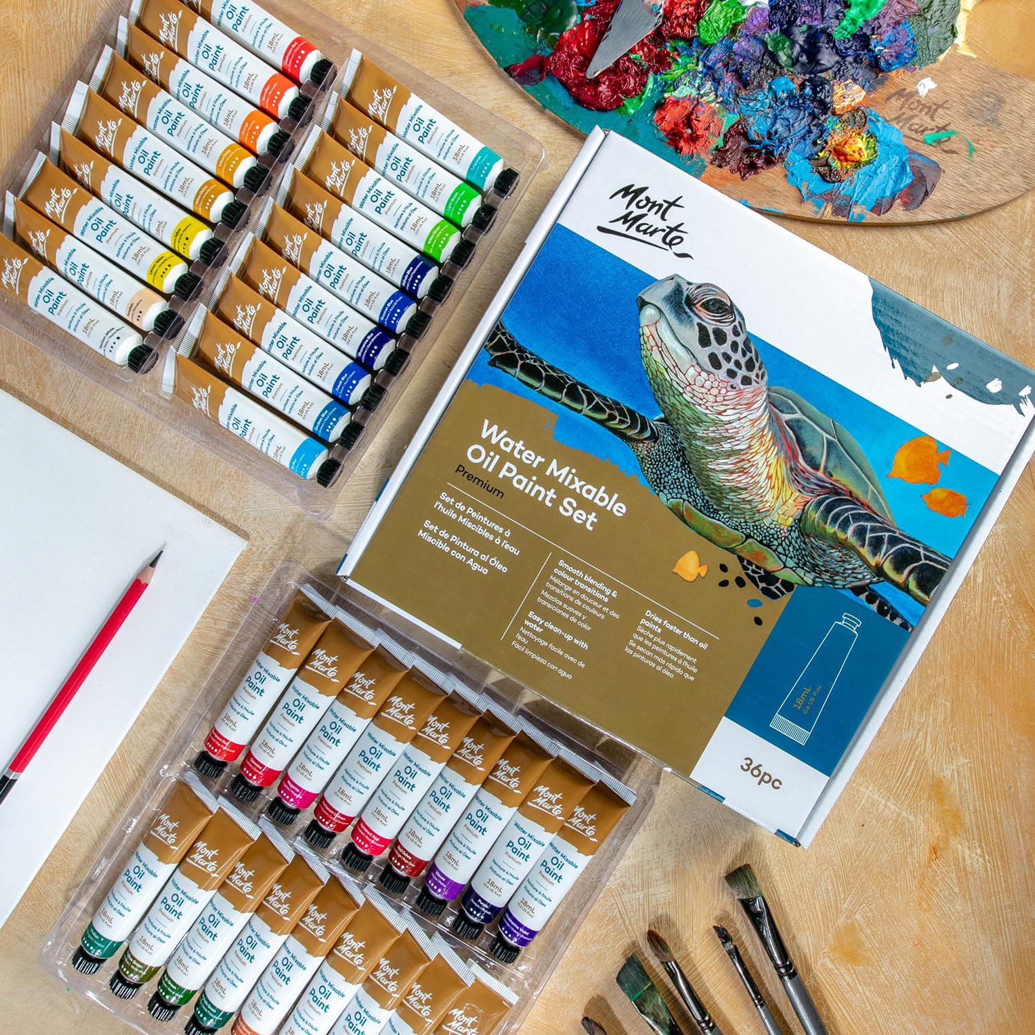 Mont Marte MPOW3618 Water-Soluble Oil Paint, Diluted with Water, 1.2 x 0.6 fl oz (36 Colors x 18 ml), Water Mixable OIL Paint Set, Satin Finish - Image 5