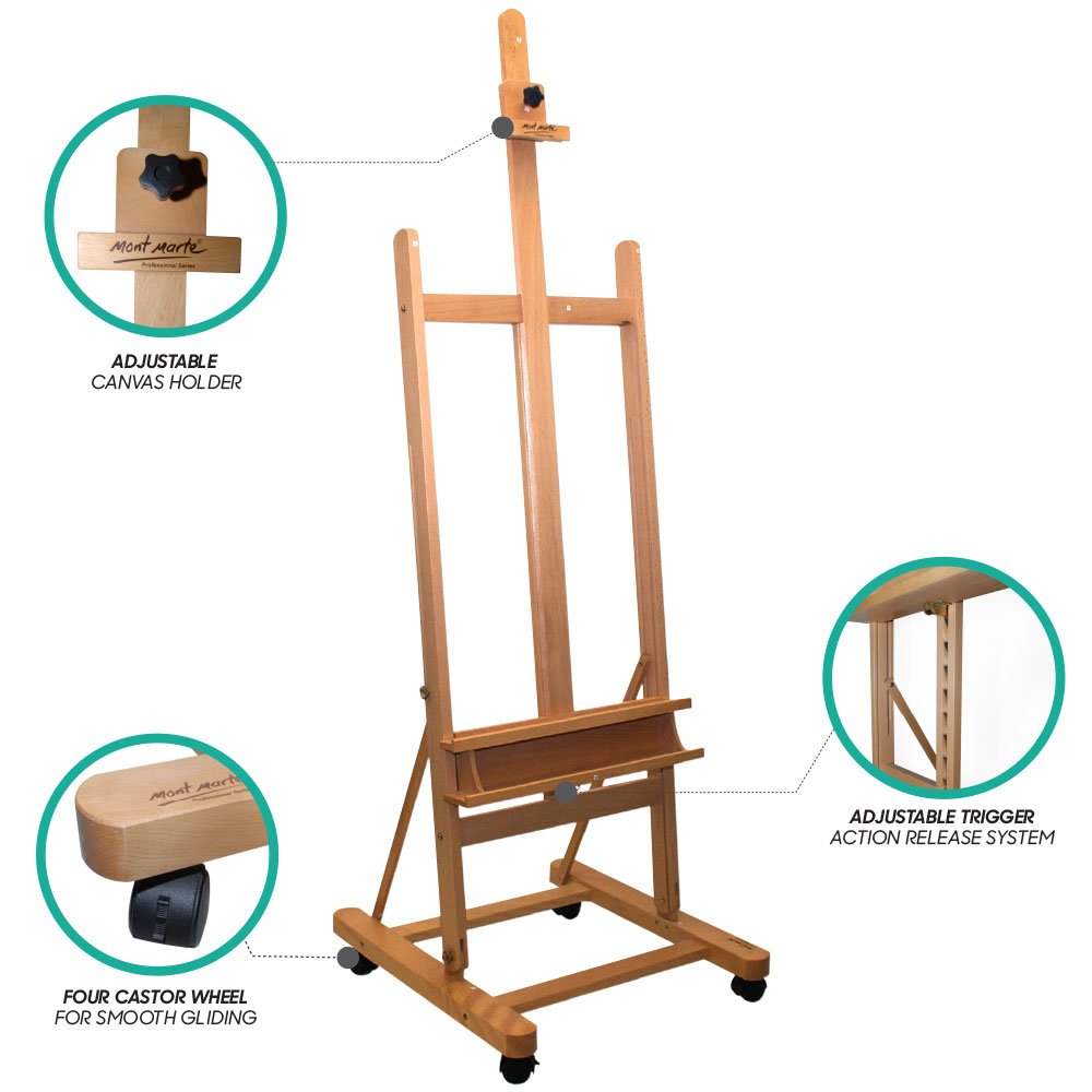 Mont Marte Painting Easel Large Easel for Painting, Studio Easel w/castors Beech Wood - Image 3