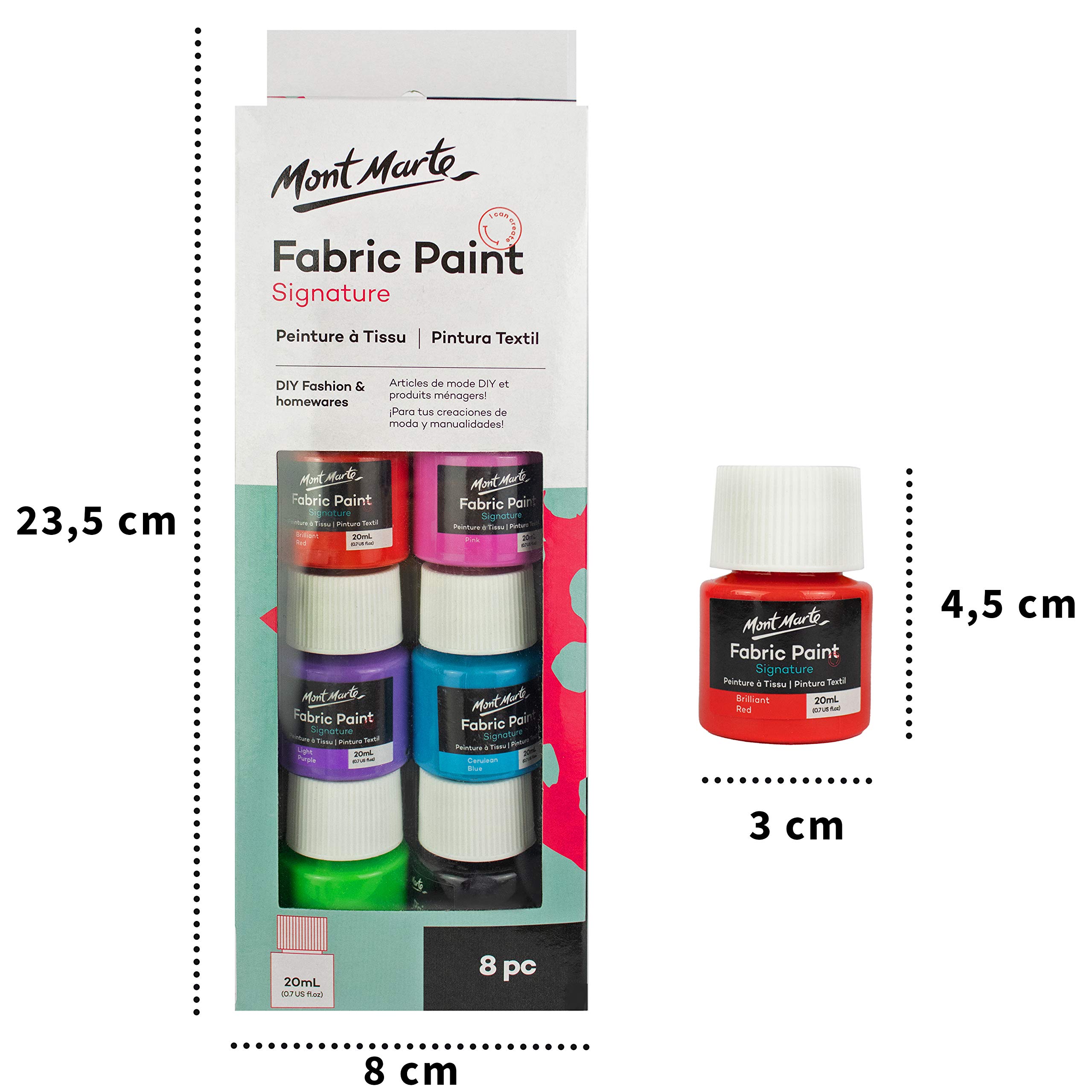 Mont Marte Permanent Fabric Paint Set 8 x 20ml Vivid Colours for Textile, Fabric, T-Shirt, Canvas, Wood, Ceramic, Glass - Image 6