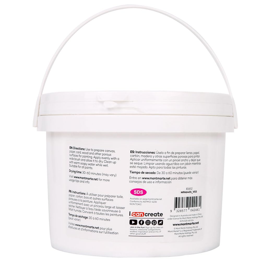 Mont Marte Premium Gesso Universal Primer 64oz (1.89L), Suitable for Acrylic Paint, Oil Paint, Color Pencils, Pastels, Graphite and Charcoal - Image 6