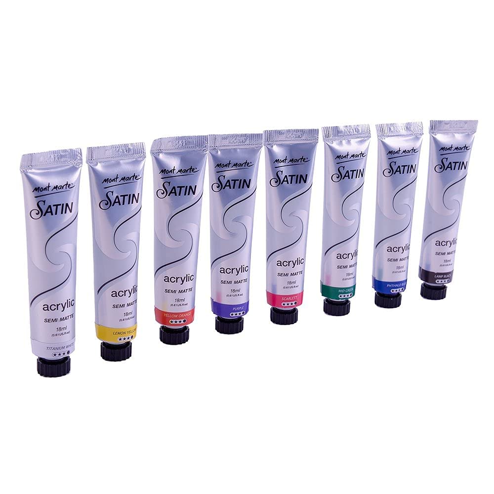 Mont Marte Premium Satin Acrylic Intro Set, 8 Piece, 0.6oz (18ml) Tubes, Semi-Matte Finish, Suitable for Most Surfaces - Image 6