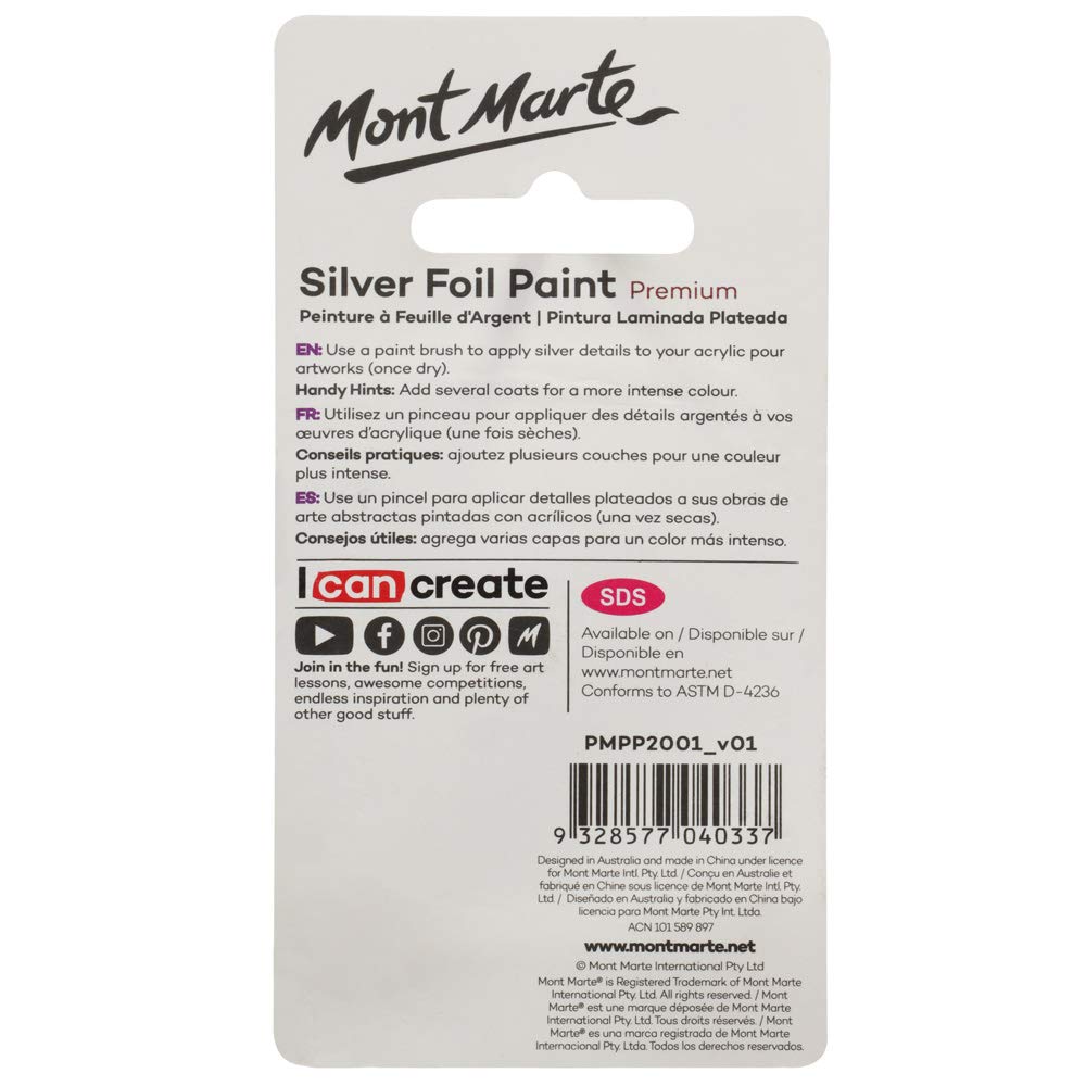 Mont Marte Premium Silver Foil Paint 0.67oz (20ml), Suitable for Pour Painting, High Pigment Level, Shimmering Color - Image 6
