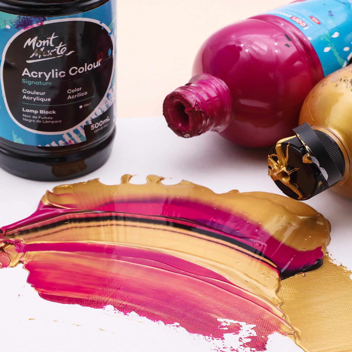 Mont Marte Signature Acrylic Color Paint Set, 12 x 16.9oz (500ml), Semi-Matte Finish, 12 Vibrant Colors, Suitable for Canvas, Wood, Fabric, Leather, Cardboard, Paper, MDF and Crafts - Image 3