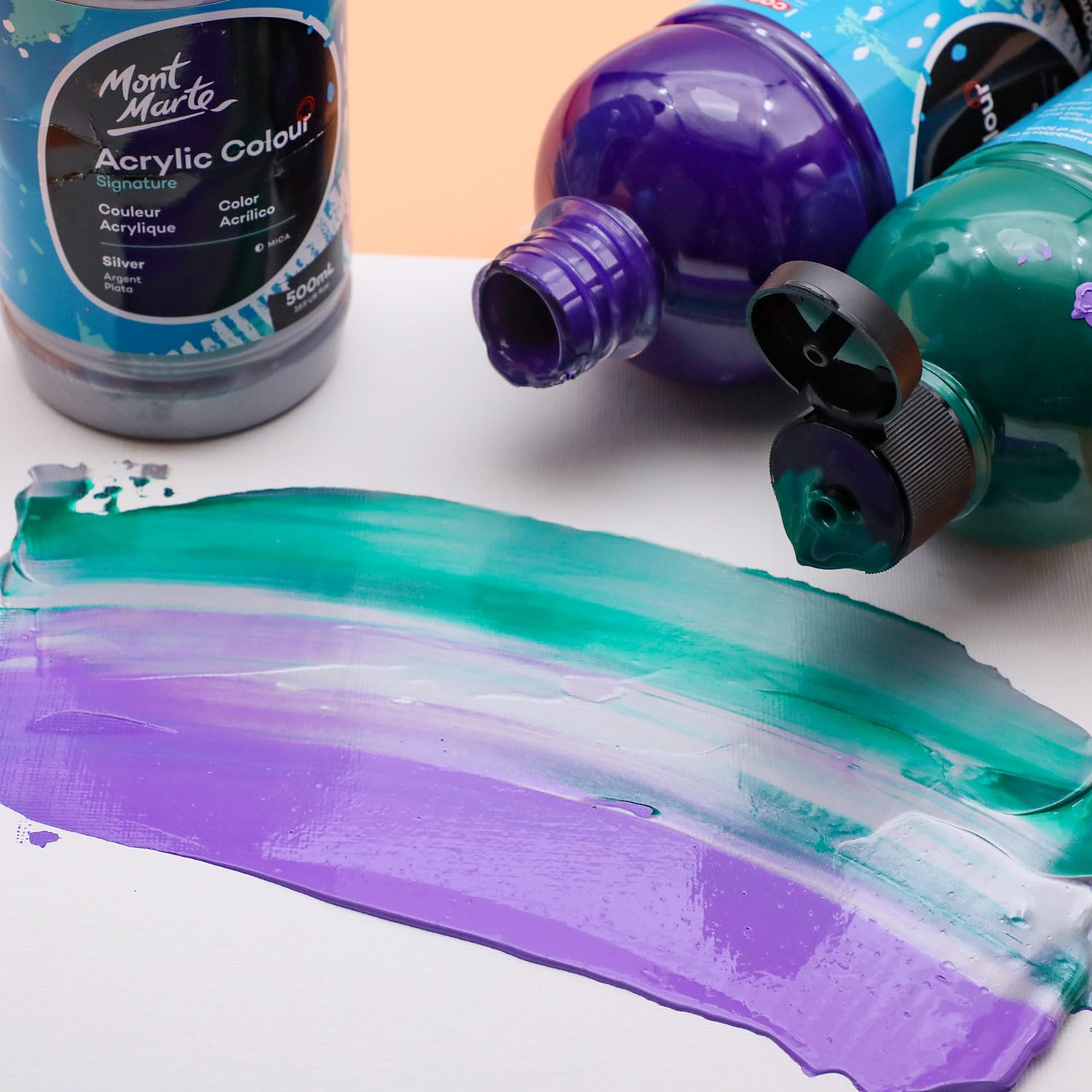 Mont Marte Signature Acrylic Color Paint Set, 12 x 16.9oz (500ml), Semi-Matte Finish, 12 Vibrant Colors, Suitable for Canvas, Wood, Fabric, Leather, Cardboard, Paper, MDF and Crafts - Image 4