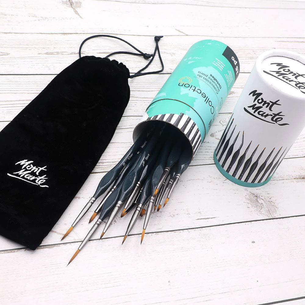 Mont Marte Signature Detail Brush Collection, 15 Piece, Taklon Bristles, Suitable for Acrylic, Oil, Watercolor and Gouache Paints, Includes Storage Bag - Image 3