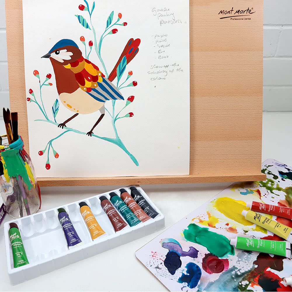 Mont Marte Signature Gouache Paint, 12 x 0.4oz (12ml), Semi-Matte Finish, 12 Colors, Suitable for use with Canvas, Watercolor Paper, Watercolor Paints and Mixed Media - Image 5