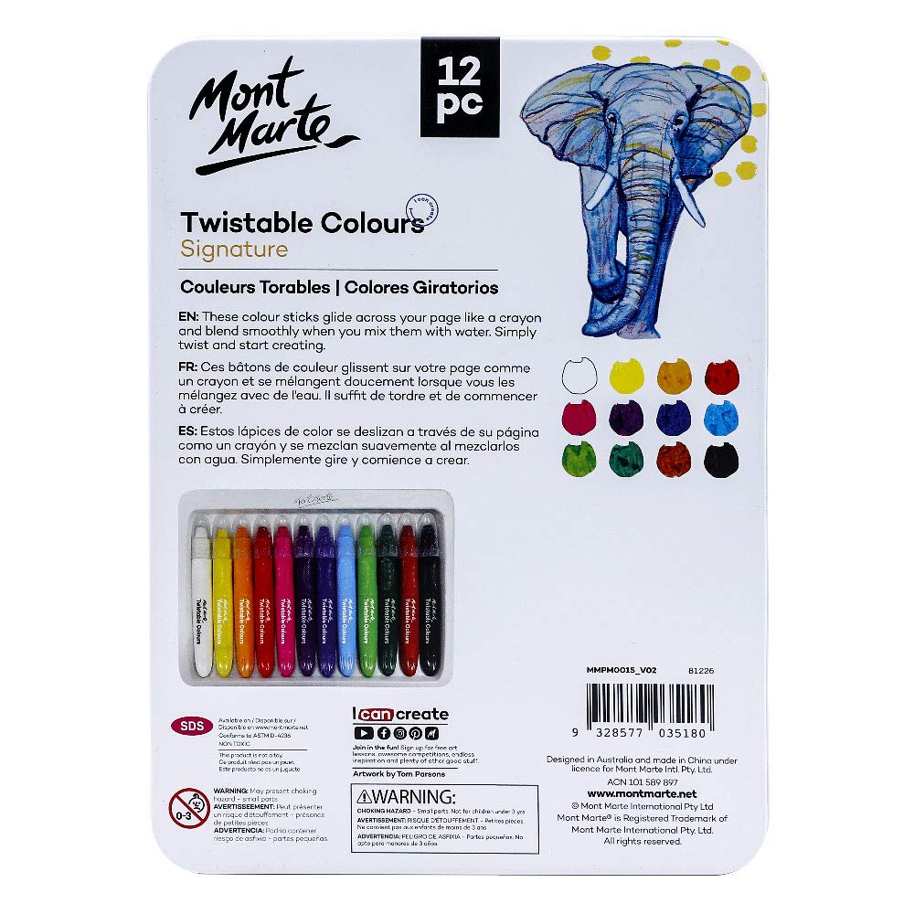 Mont Marte Studio Twistable Colors, 12 Piece. Includes 12 Water Blendable Painting Sticks, Silky Smooth Texture and Easy Glide. - Image 4